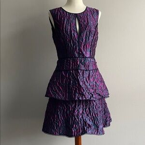 BCBG MAXAZRIA Dress size 02 Purple/Teal, Textured, Short/Mini, Keyhole, Ruffles